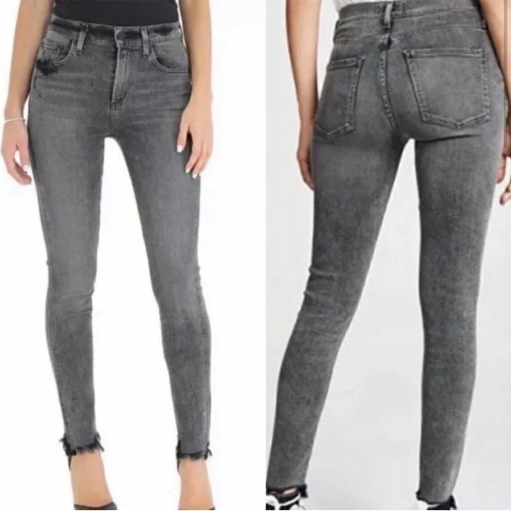 AGOLDE Sophie Crop Jean High Rise Skinny Crop Fray Hem Grey Blue Sz 30
